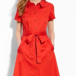 Kate Spade red shirt dress with bow pockets sz 10